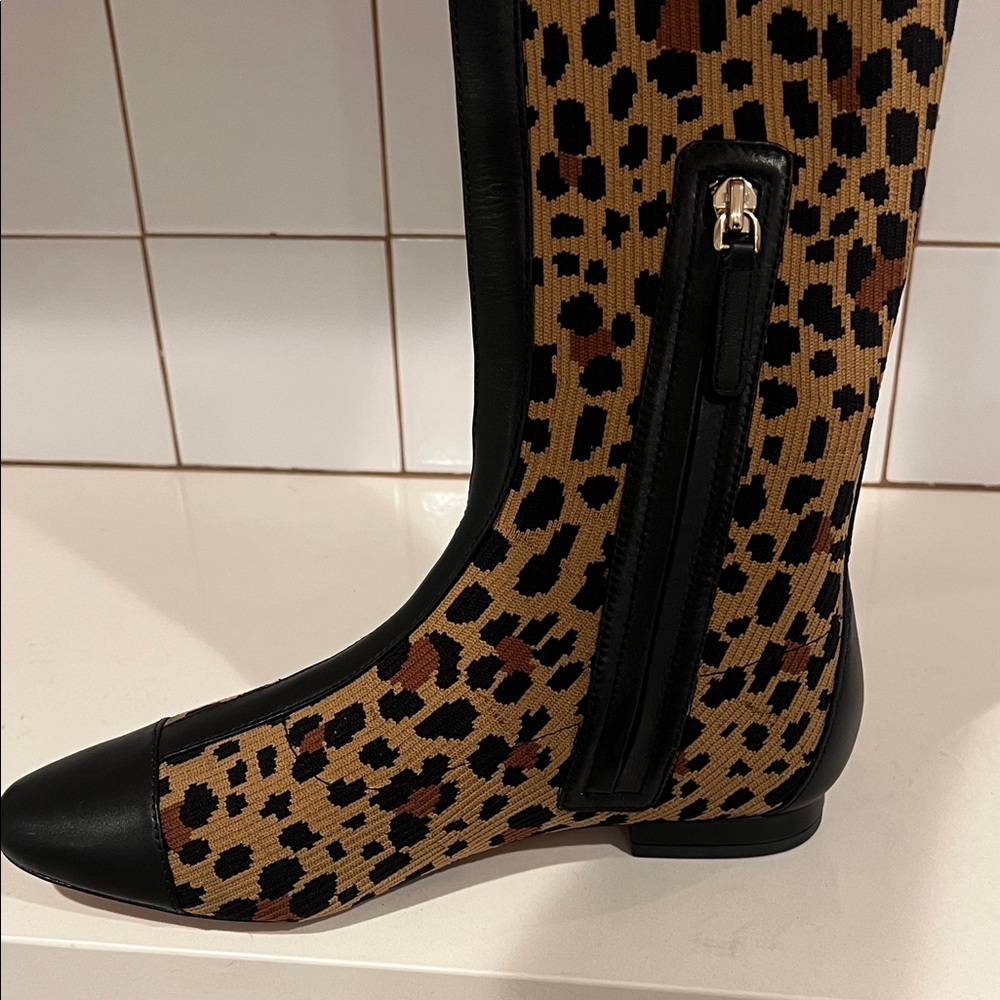 Kate Spade Mikayla Leopard Print Knee-High Boots Black Accents Size 6.5 NWOT - Picture 2 of 8